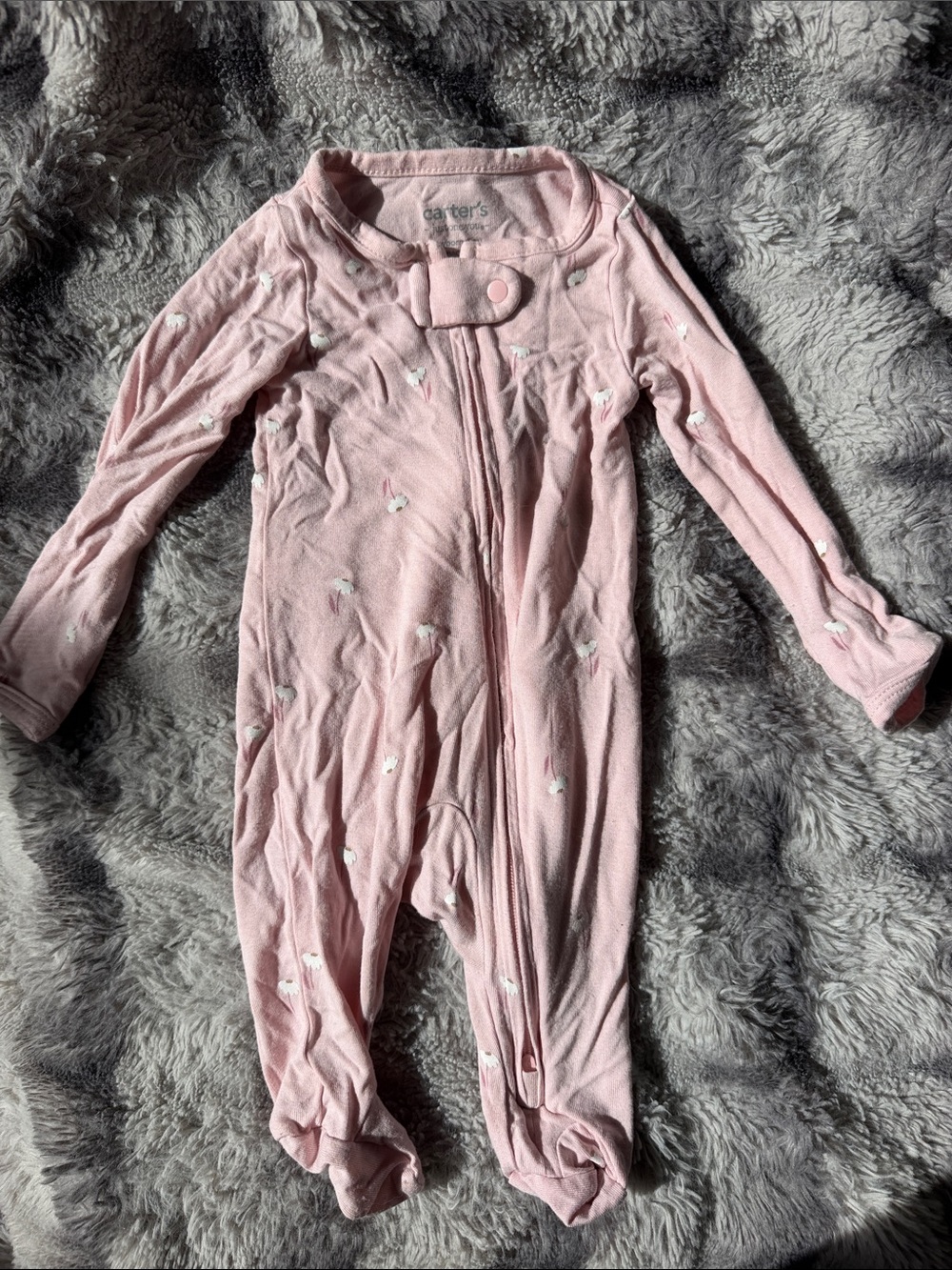 Carter's Light Pink Footed One-Piece with White Heart Details